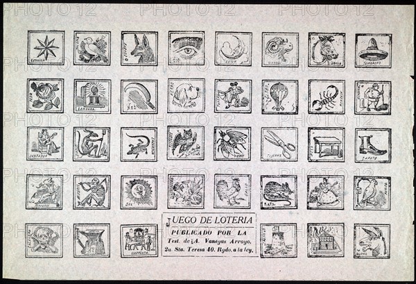 Juego de lotería: Lotería game by José Guadalupe Posada, 1852-1913, artist.