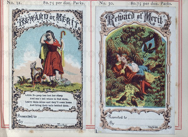 'Reward cards' or certificates, for children who achieved distinction in schools