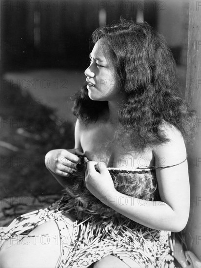 Maori woman in traditional costume, New Zealand circa 1950