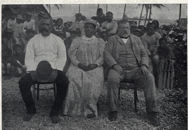 Photograph of Prime Minister of New Zealand Richard Seddon and wife Mrs. Seddon with the King and Queen of Mangaia