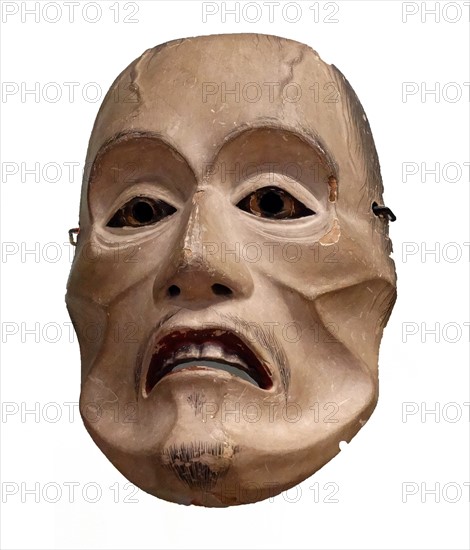 Noh mask of a ghost of a man living in the world of both the living and the dead