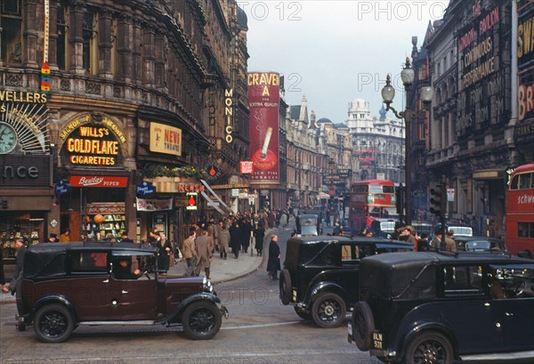 Colour photograph of Shaftesbury Avenue from Piccadilly Circus, London
