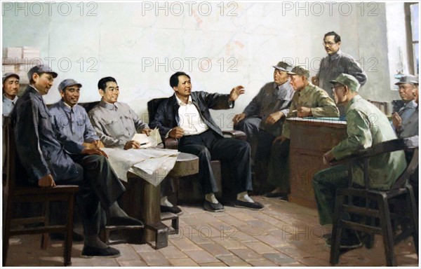 Painting of Mao Zedong, the revolutionary. With other leaders including Zhou enlai and Linbiao and Deng Hsiao Ping