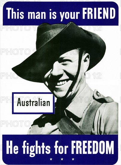 Patriotic Second World War poster depicting an Australian US ally