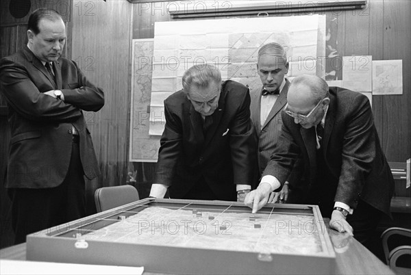 White House Situation Room. President Lyndon Johnson, during the Vietnam War 1968