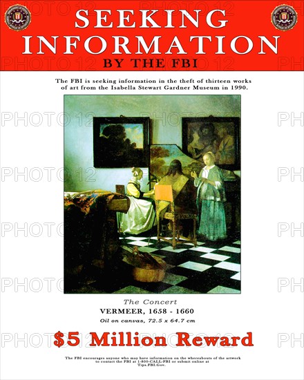 FBI Poster offering a reward for information about an art theft of paintings