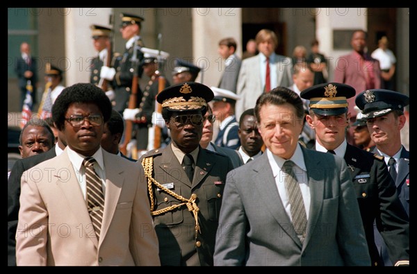 US Secretary of Defense, Caspar Weinberger with Liberian leader, Samuel Doe