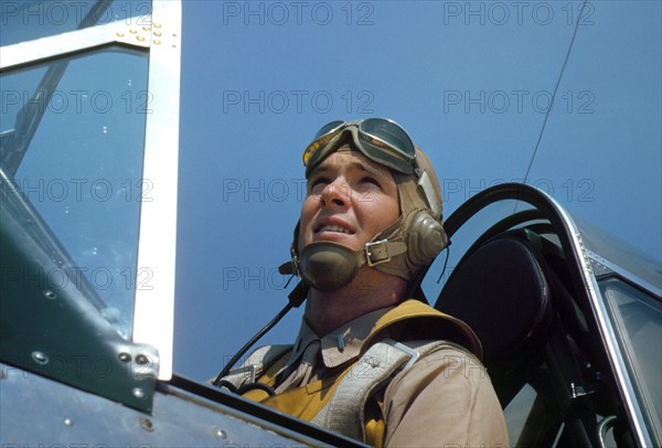 US Marine Corps lieutenant in the cockpit of a glider-towing aircraft, 1942 . World war two