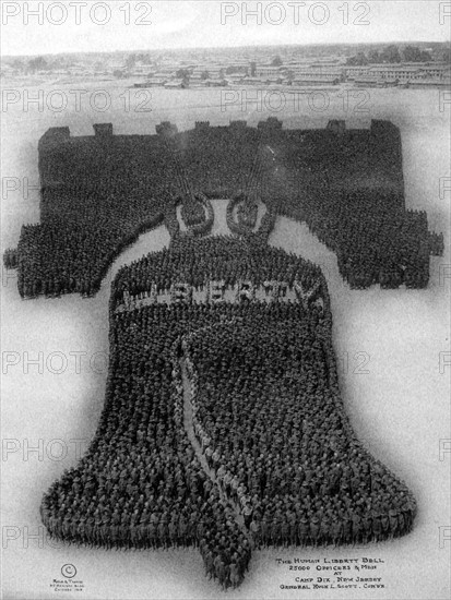 World war One US soldiers in formation of a Liberty Bell 1918