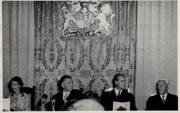 The Queen, Prime Minister Sid Holland, The Duke of Edinburgh and Sir Eruera Tirakatene, New Zealand 1954