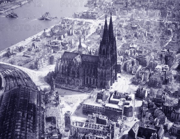 The ruins of the German city of Cologne after allied air raids in World War two 1944