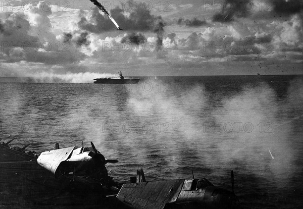 World war two: Japanese plane shot down, attempting a suicide attack 1945.