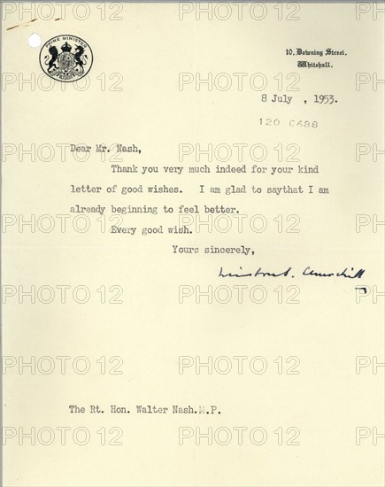 letter from Prime Minister Winston Churchill to New Zealand premier, Walter Nash, 1953