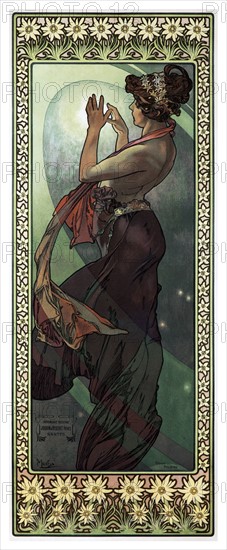 Poster titled 'Stars: The Moon' by Alphonse Mucha