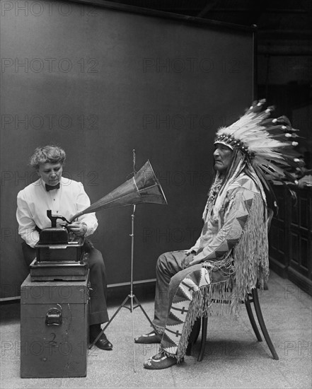 Photograph of Frances Densmore and Blackfoot leader Mountain Chief