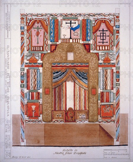 Illustration of the interior of El Santuario Del Señor Esquipula, Chimayo Sante Fé County, New Mexico
