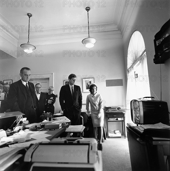 Photograph of President John F. Kennedy and First Lady Jacqueline Kennedy watching flight of Astronaut Alan Shepard