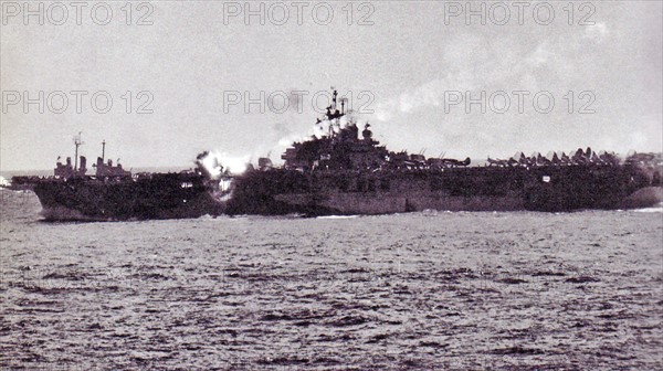 Japanese kamikaze pilot crashes into the USS Essex 1944.