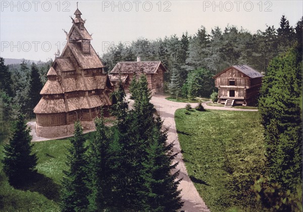 Gols Church, with Hovenstuen and Staburet, Christiania (Oslo), Norway 1890