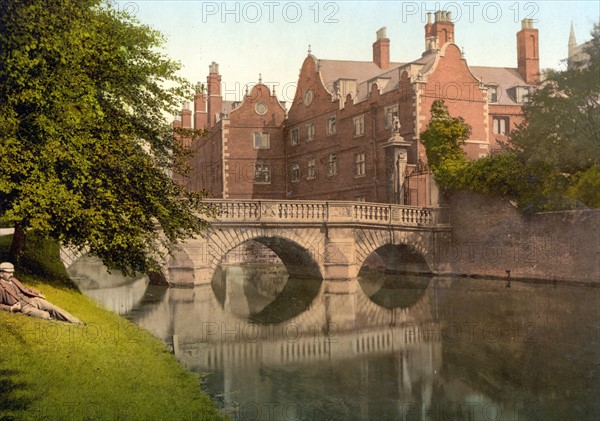 Photograph of St. John's Bridge from the grounds, Cambridge, England