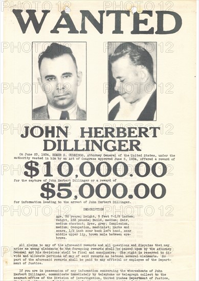 Wanted poster for John Herbert Dillinger