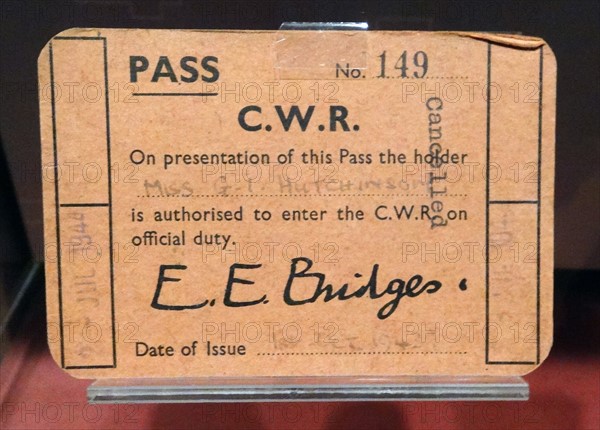 Identity document used as a pass by staff and officials in the Cabinet war rooms bunker, London; England.