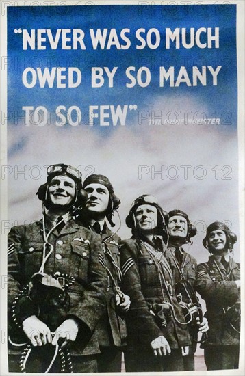 Battle of Britain propaganda poster. 'Never was so much owed