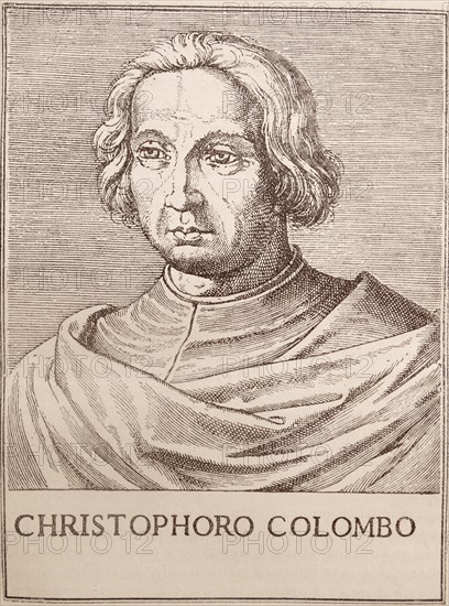 Christopher Columbus; woodcut illustration from a Spanish book 16th Century