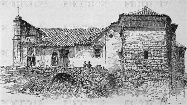 Engraving depicts the Chapel of Monserrate, near Bogotá