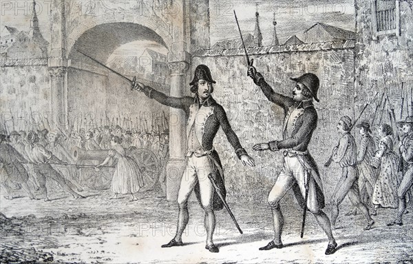 Engraving depicting Daoiz and Velarde