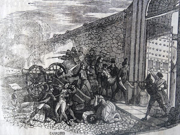 Engraving depicting the death of Daoiz and Velarde