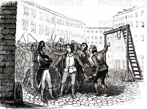 Engraving depicting executions of rebels during the Rise of Valladolid, during the Peninsular War