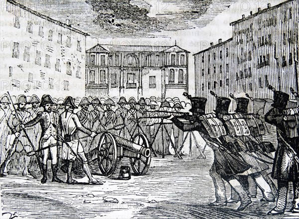 Engraving depicting the disarmament of the Spanish troops in Lisbon