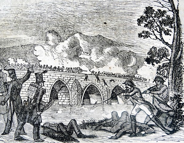 Engraving depicting the Battle of Cabezón de la Sal, Spain