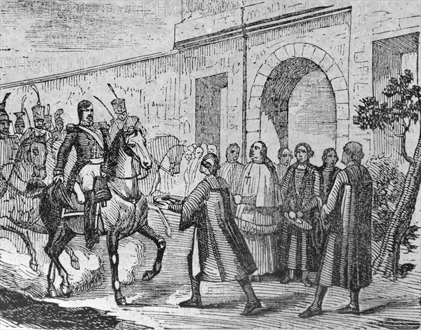 Engraving depicting the submission of Valladolid