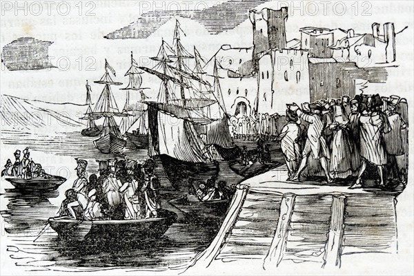 Engraving depicting the French evacuating Portugal