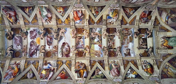 View of the Sistine Chapel celling painted by Michelangelo di Lodovico Buonarroti Simoni