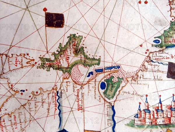 Renaissance map of Europe, Jacopo Russo, 1528, detail of north African coast