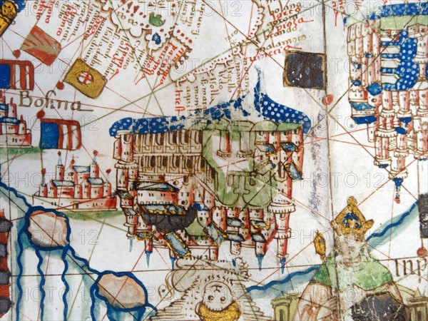 Renaissance map of Europe, Jacopo Russo, 1528, detail of Bosnia