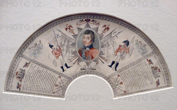 Stipple and engraving, partly printed in colour Fan-leaf with a portrait of the Duke of Wellington by Robert Home