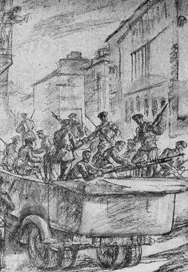 Falangist's commandeer vehicles in the Spanish Civil War.