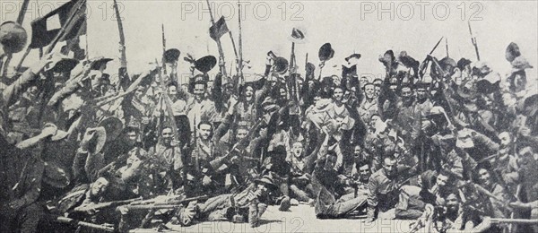 Spanish foreign Legion troops celebrate the relief of Tifaruin