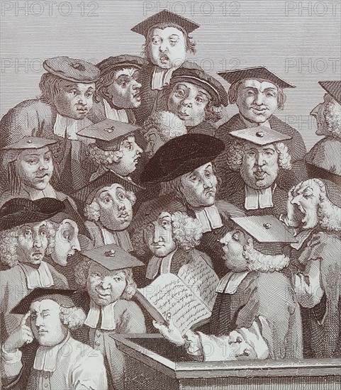 The lecture, Engraving by William Hogarth