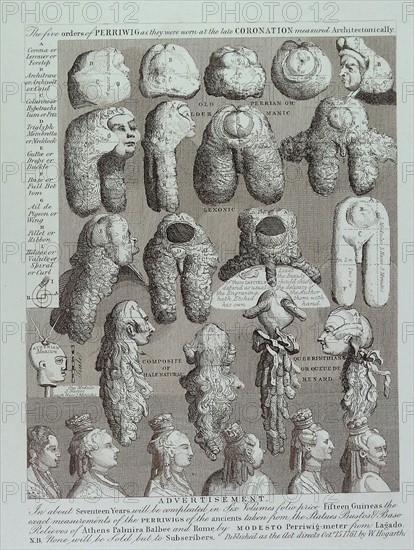 Advertisement for wigs, Engraving by William Hogarth