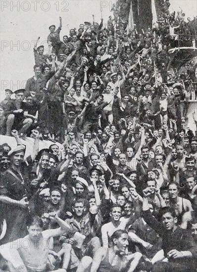 Spanish Civil War: Republican sailors crew the Spanish ship 'Jaime I