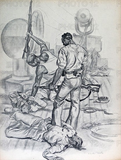 Republican mutineers seize a ship during the Spanish civil war