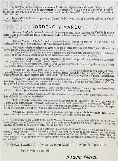 Orders issued by Joaquín Fanjul Goñi a Spanish general