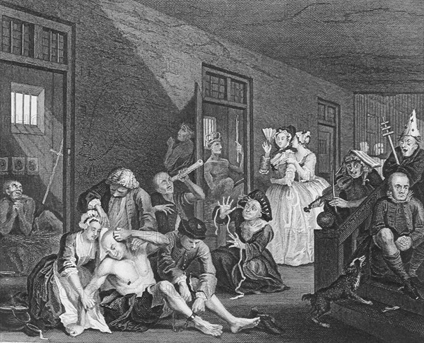 Engraving titled 'The Rake's Progress' by William Hogarth