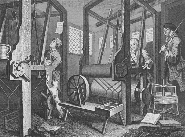 Engraving titled 'Industry and Idleness' by William Hogarth