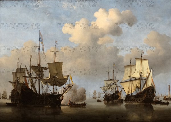 Willem van de Velde the Younger, Calm: Dutch Ships coming to Anchor